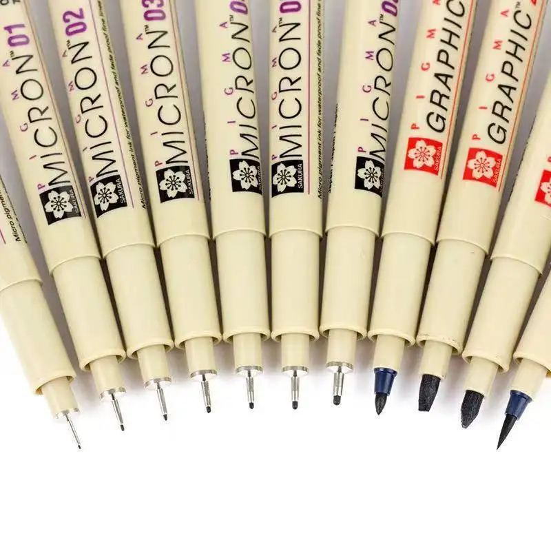 0.2mm-3mm Needle Fine Line Pen Artist Comic Painting Sketch Drawing Waterproof Black Oil Ink Fadeproof Student Stationery Gift