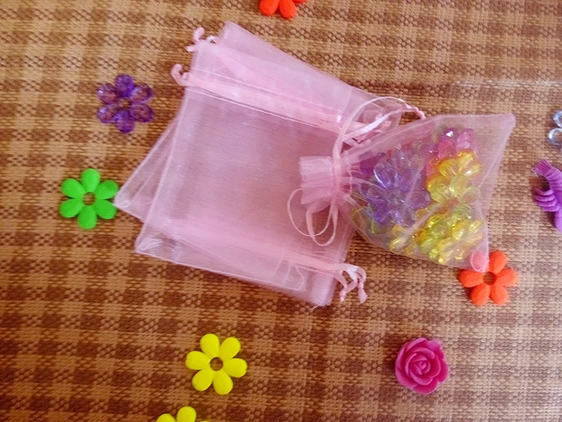 100Pcs 17*23Cm Pink Organza Hadiah Casing Perhiasan Kemasan Display Tas Serut Kantong untuk Gelang/Kalung/Rabu Mini Benang Tas