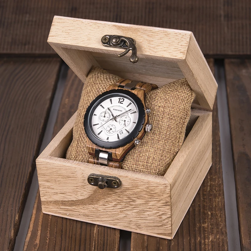 BOBO BIRD orologio da uomo in legno orologi eleganti di lusso orologi cronografo quarzo militare regalo da uomo personalizzato relogio masculino