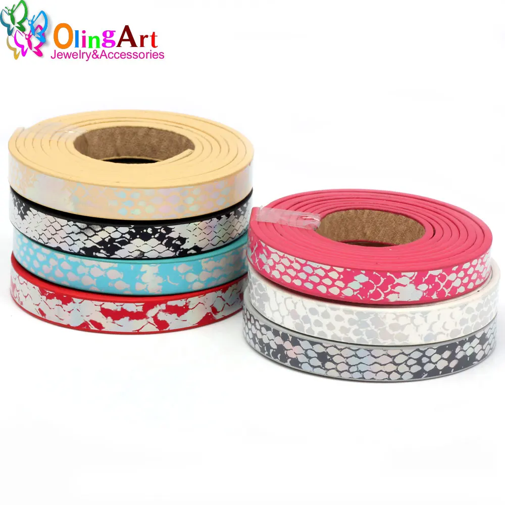 OlingArt The newest 10MM/5MM 1Yard/lot  Imitation python pattern Flat PU Leather Cords DIY Bracelet necklace Jewelry making