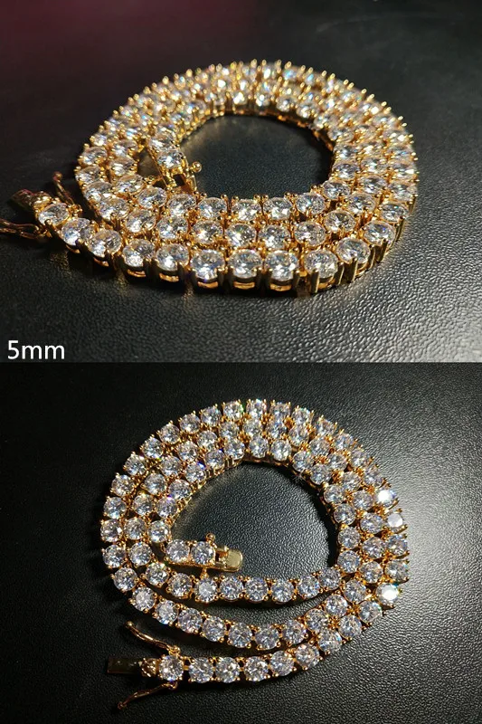 3mm 4mm 5mm Round Cut Iced Out Cubic Zirconia Tennis Link Chain Hiphop Top Quality CZ Box Clasp Necklace Women Men Jewelry