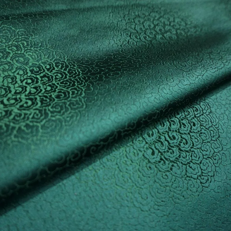 New dark green clouds style damask silk satin brocade jacquard fabric costume upholstery furniture curtain clothing material