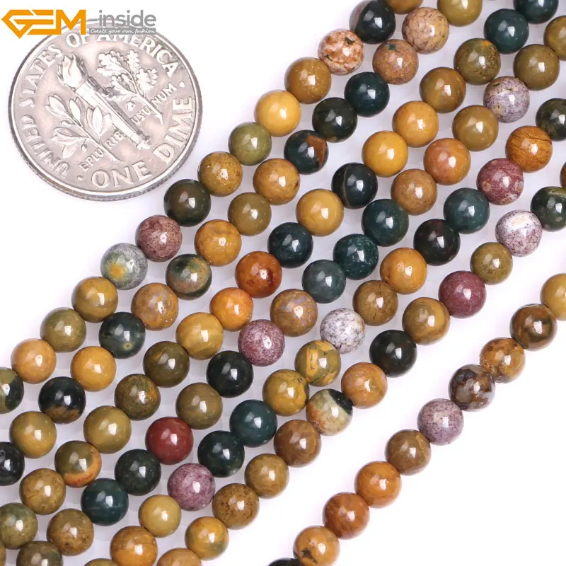 4mm-12mm Round Natural Yellow Ocean Jaspers Loose Beads for Jewelry Making Strand 15