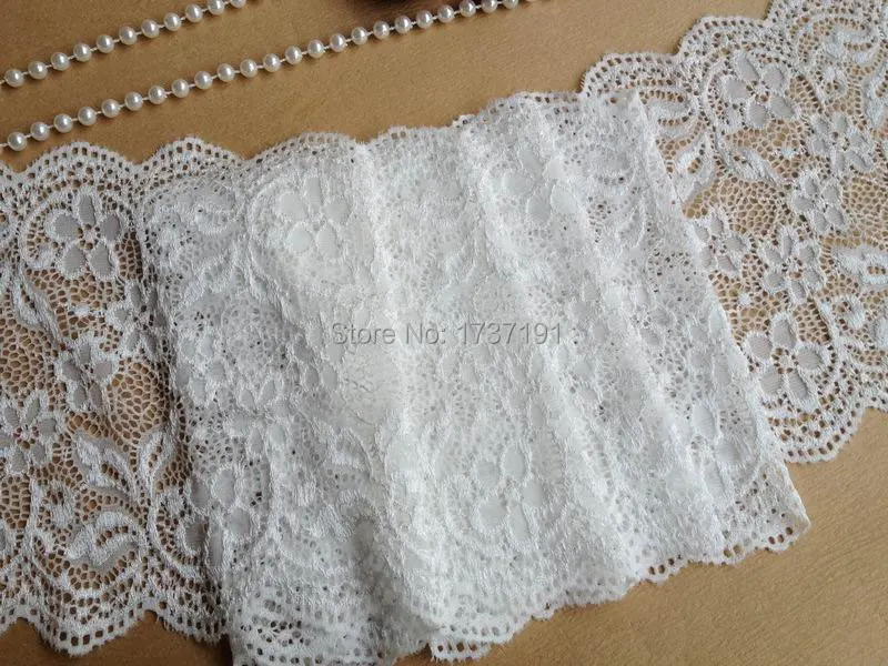 White stretch floral lace trim, hollow out embroidery lace, lingerie lace, wide elastic lace, 5 yards