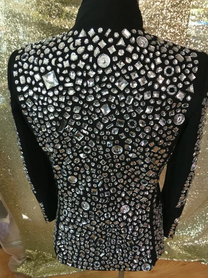 Handmade Men's Rhinestone Sequins Royal Jacket Stage Show Party Host Dress Night Club Singer Dancer Modern Performance Costumes