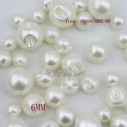 144pcs 6mm Pearl Buttons Side Hole Plastic Imitation Pearls Button Wedding Clothing Collar Beads Material Decorative Accessories