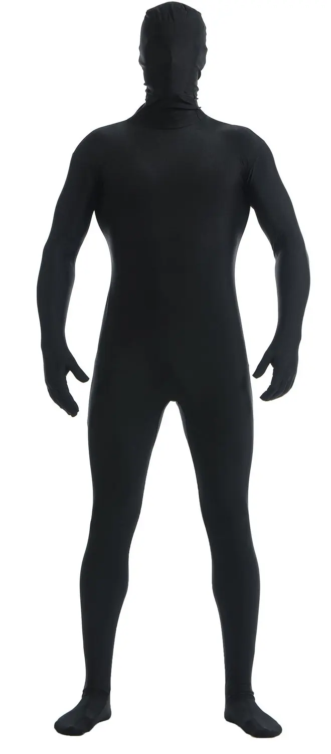 Ensnovo Men Spandex Nylon Zentai Custom Second Skin Tight Suit Long Sleeve Black One Piece Full Body Cosplay Halloween Costume