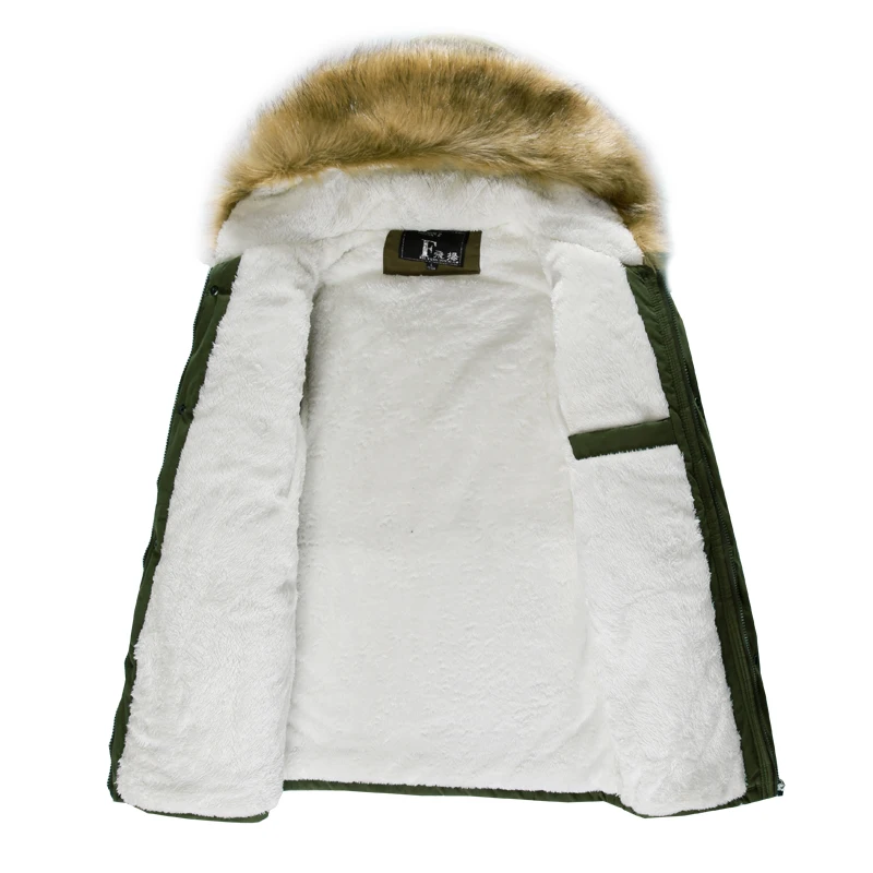 Parka com capuz de lã longa masculina, casaco grosso quente, gola de pele, casaco verde do exército, inverno, 2024