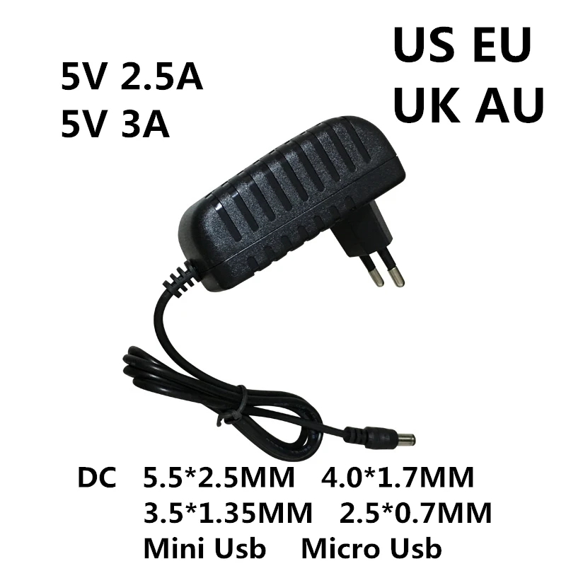 Dc 5 V 0.5a 0.8a 1a 2a 2.5a 3a Ac 100-240V Converter Voeding 5 V Volt 1000ma Lader 5.5*2.5Mm Type-C Mini Micro Usb