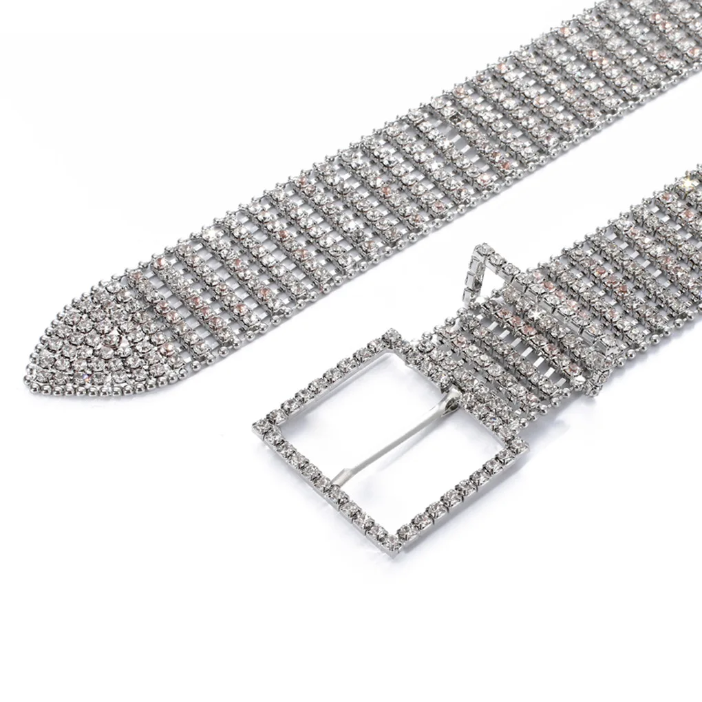 Shiny Crystal Belt Women 10 Rows Full Rhinestone Shiny Waistband Casual Party Dress Belt Waist Chain