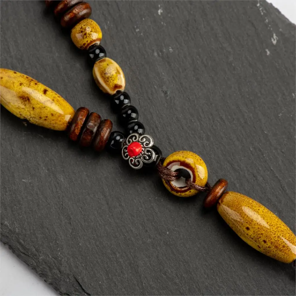 Heaert Sharp Ceramics bead Necklace Chinese style  Tassel necklaces vintage ceramic beads women necklaces #IY268