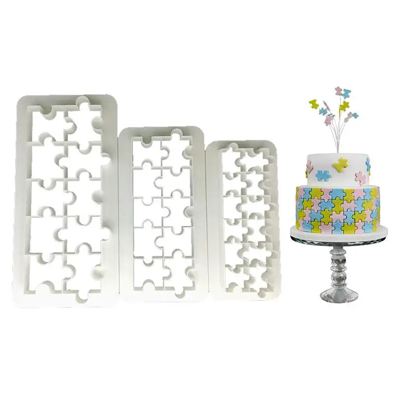 3Pcs/set 3D Plastic Cookie Puzzle Shape Cookie Cutters Toast Cutter DIY Biscuit Dessert Bakeware Cake Fondant Mold