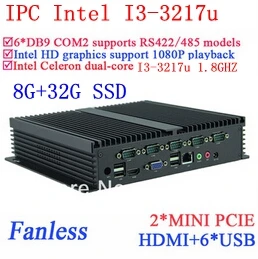 Industrielle Mini pc i3 24 stunden IPC Gigabit Ethernet 6 USB 6 COM 8G RAM 32G SSD WIN7 WIN8 LINUX NAS freien antrieb 7 24 stunden