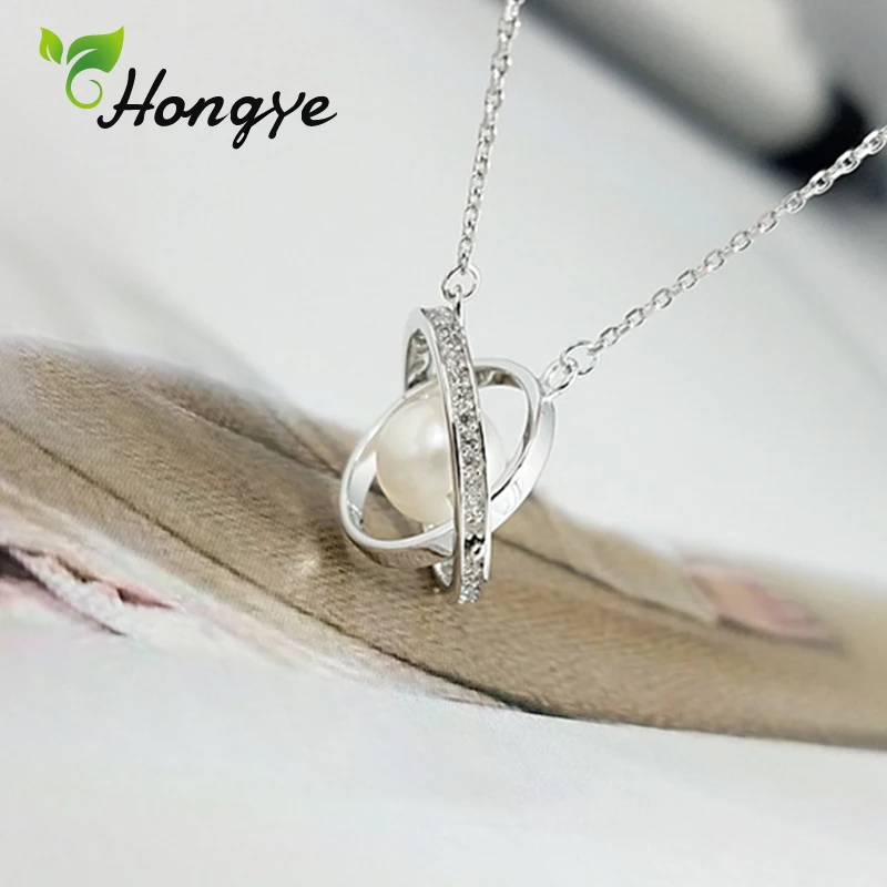 

Hongye Sterling Silver 925 Pendant Necklace Luxury Freshwater Pearl Planet Charm Women's Jewelry Birthday Gifts Long Necklaces