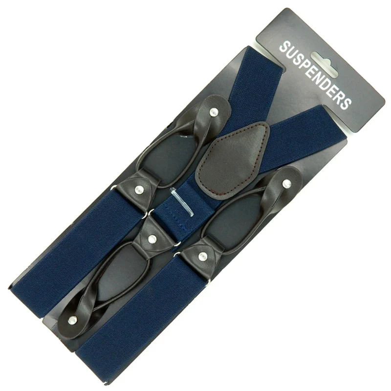 ปุ่มSuspendersคน/Qomenจัดฟันแฟชั่นปรับหนังPU Suspenders bretelles Y-กลับligas Tirantes 3.5*120เซนติเมตร