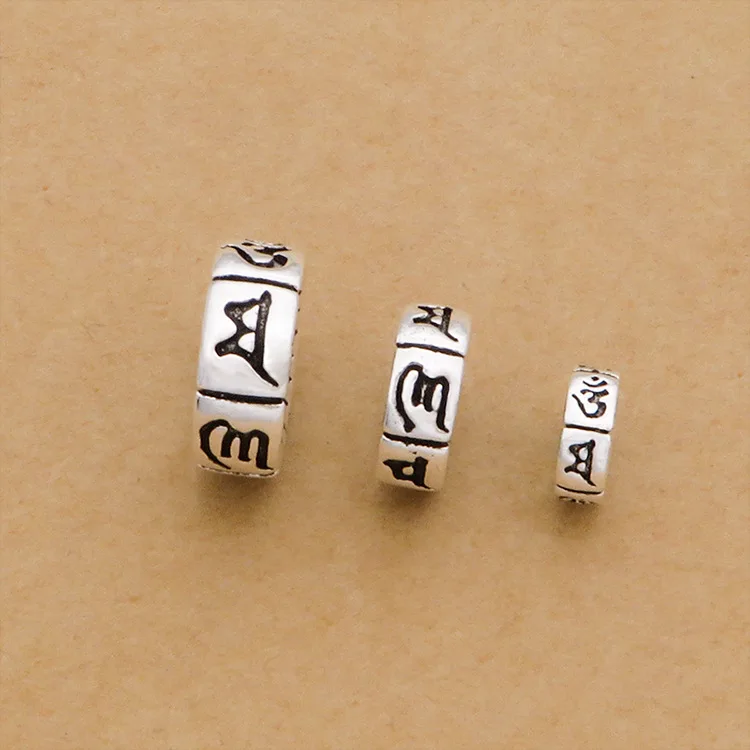 100% 925 silver Tibetan Six Words Spacers Sterling Buddhist OM Mantra Beads DIY Jewelry Findings Tibetan Mala\'s Spacers