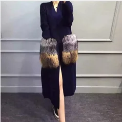 Genuine mink cashmere sweater women's long knitted mink sweater cardigans The silver fox fur 008