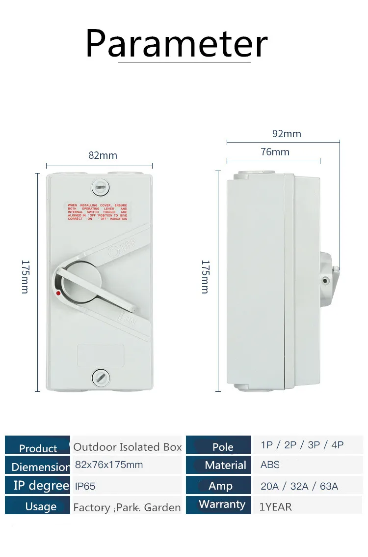 IP65 1P 2P 3P 4Poles 20A 32A 63Amp Weatherproof Isolating Switch Outdoor Waterproof Isolator Switch