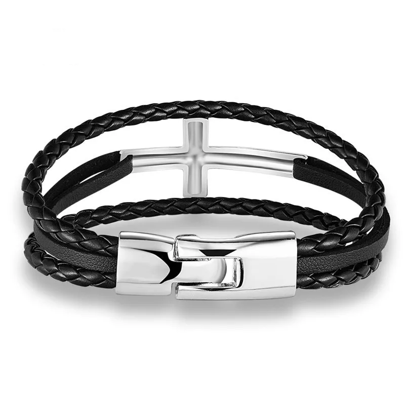 MKENDN High Quality Leather Cross Bracelet Men Bangle Genuine Leather Hand Chain Buckle friendship men women bracelet Pulsera