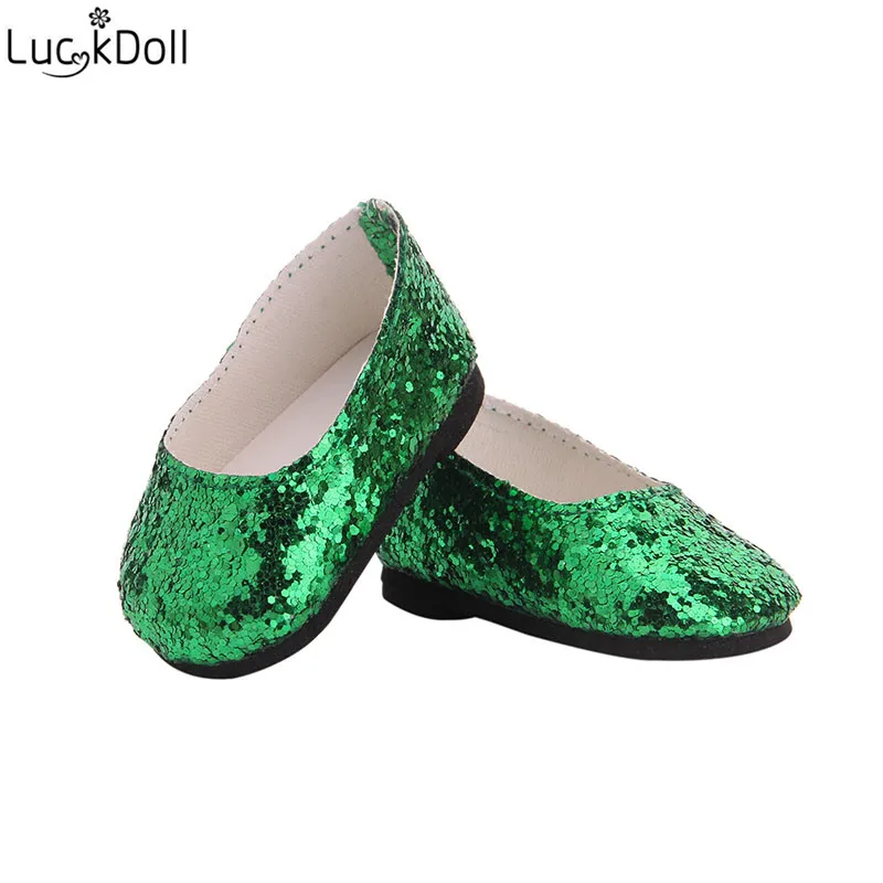 Luckdoll sapatos 9 pçs/cor moda lantejoulas boneca apenas sapatos para 18 polegada americano boneca accessoriest