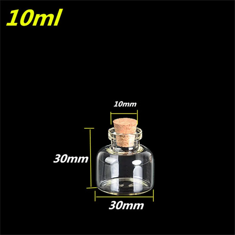 Mini Glass Bottles, Cork, Empty, Transparent Glass Jars, Vials, 30*30*10mm, 10ml, Wholesale,  24PCs per Lot