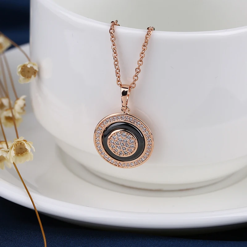 Female Vintage 585 Rose Gold Circle Pendant Necklaces For Women Fashion Healthy Ceramic Statement Necklace Elegant Jewelry Gift