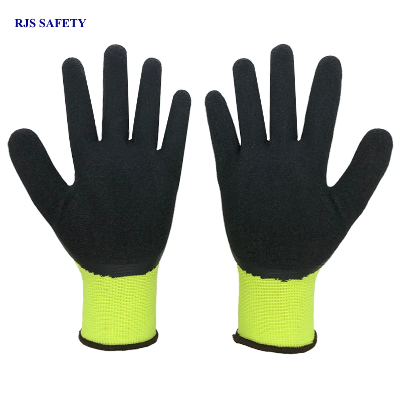 RJS New Arrival 12 Pairs Green Nylon Black Latex Safety Work Gloves Builders Grip For Palm Coating Gloves Garden Gloves NG2025