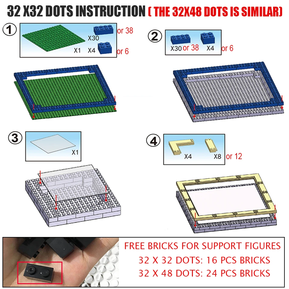 Big Size Display Case/Box Dustproof Board 32*48 Dots Base Plate DIY Building Blocks Parts Compatible Figures Kids Toys