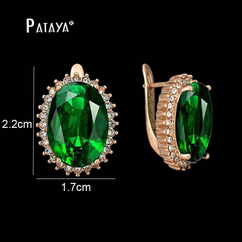 PATAYA Fashion Big Earrings 585 Rose Gold Color Natural Cubic Zirconia Earrings Women Luxury Wedding Jewelry Red Dangle Earrings