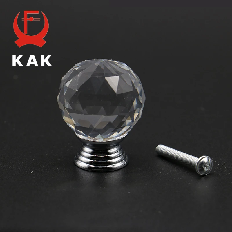 KAK 20-40mm Crystal Ball Design Clear Crystal Glass Knobs Cupboard Drawer Pull Kitchen Cabinet Wardrobe Handles Hardware