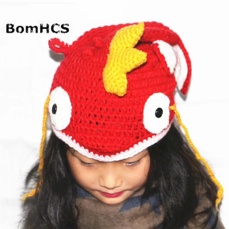 BomHCS Funny Colour Goldfish Carp Beanie Handmade Knitted Winter Thick Hat Cap Halloween Christmas Gift