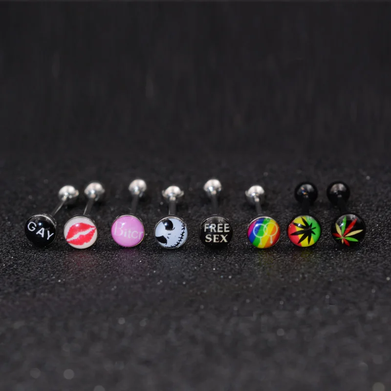 1Pc Unique Tree Design Tongue Pierced Nipple Ring Barbell Body Piercing Jewelry Percing Tongue Ring Studs Barbell Bars Ring