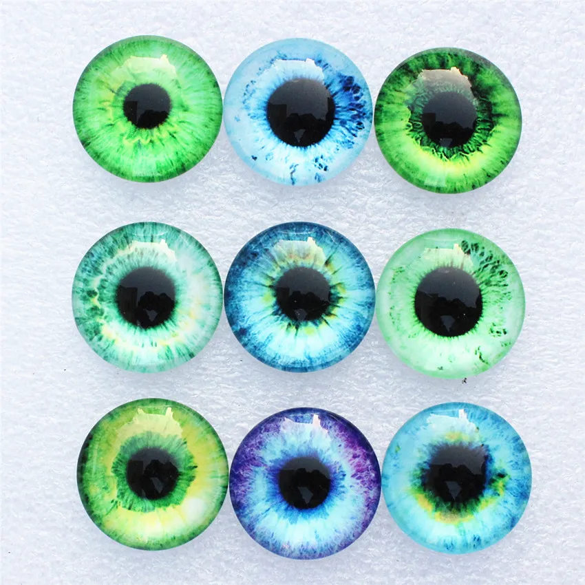 8mm 10mm 12mm 14mm 16mm 18mm 20mm 25mm 30mm Mixed Eyes Round Glass Cabochon Flatback Photo Dome DIY Accessories base Tray K06071