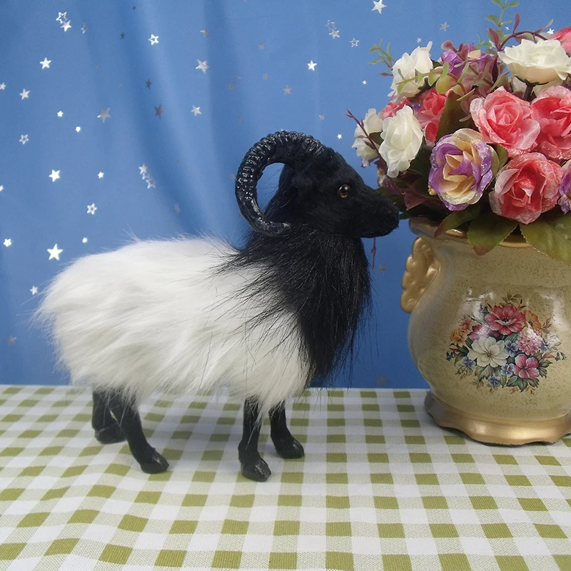 

small cute simulation sheep toy polyethylene & furs black&white goat model doll gift about 20x19x10cm 2240