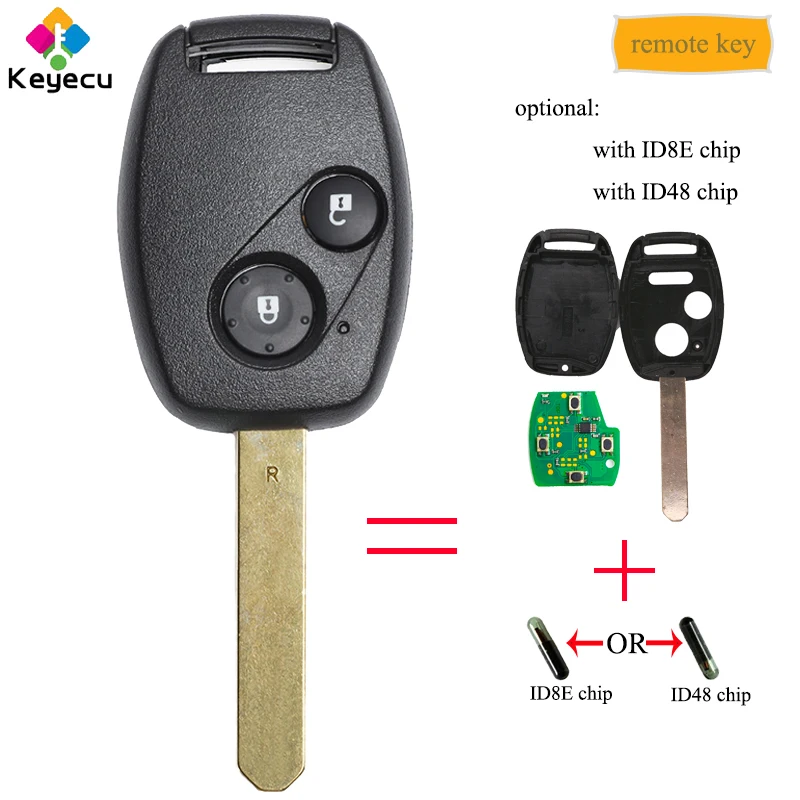 KEYECU Replacement Remote Control Car Key With 2 Buttons 433MHz ID48 / ID8E Chip Fob for Honda Civic CRV Jazz HRV FRV Stream