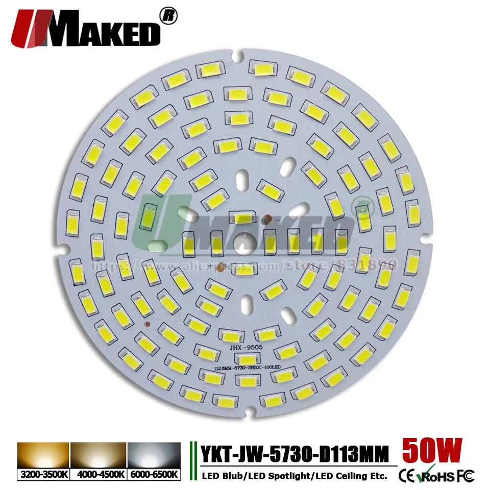 

UMAKED 50W 113mm LED PCB SMD5730 ChipLED Source Aluminum Lamp plate Warm/Natural/White DIY Ceiling Lamp Bulb Bay light Spotlight