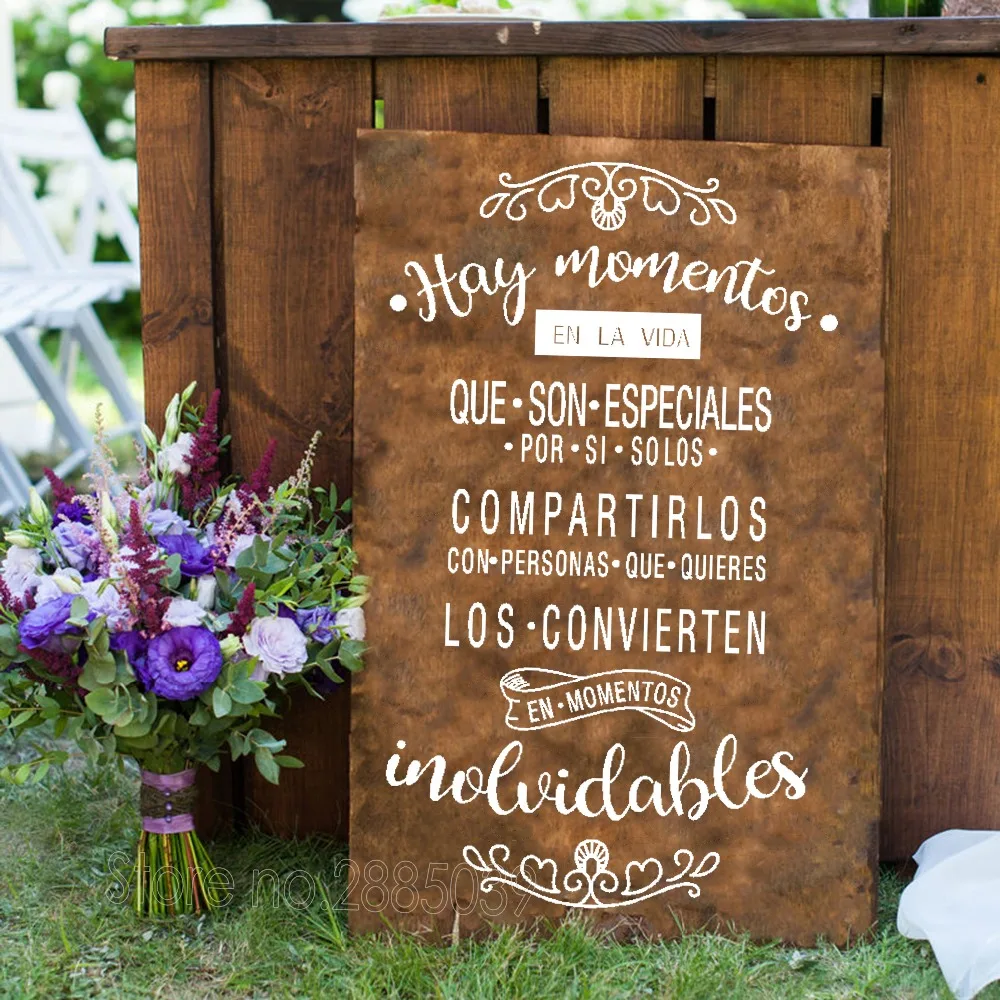 Spanish Wedding Wall Stickers Hay momentos EN LA VIDA Art Quote Decals Wedding Board Glass Decor Vinyl Wallpaper Removable LC676 image 2