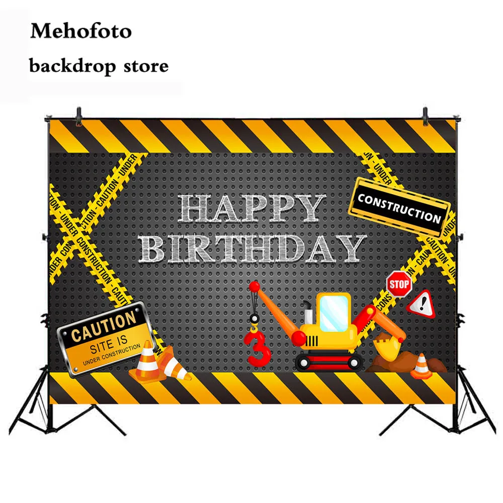 

Construction Backdrop Happy Birthday Architect Birthday Party Decoration Photo Background Crane Excavator Custom 175