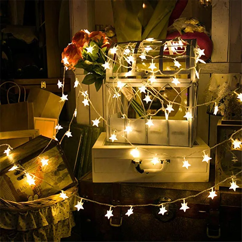 

10M 80LEDs 3AA Battery Powered STAR Shaped Theme LED String Fairy Lights Christmas Holiday Wedding Decoration Party Lighting