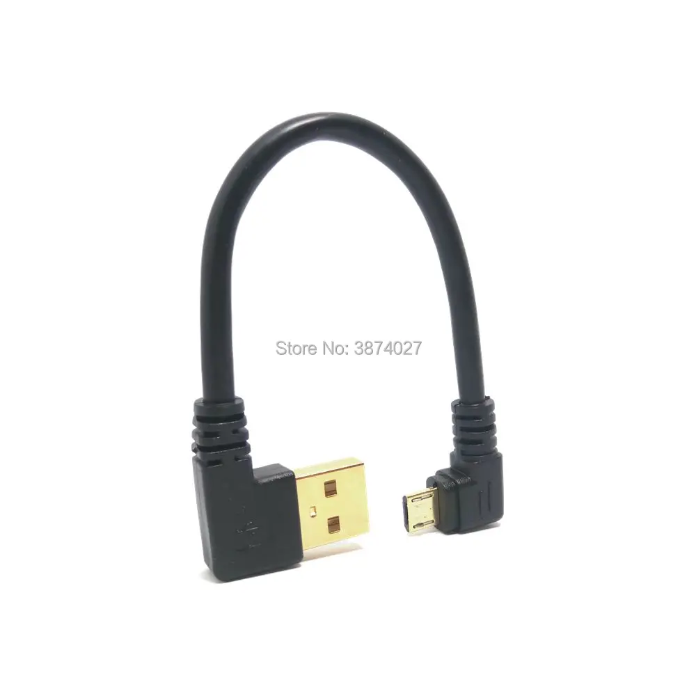 15cm short 1m Gold plated Right Angle Micro USB to Left Angled USB Tpye A Male 90 Degree Cable Data Charge Cord