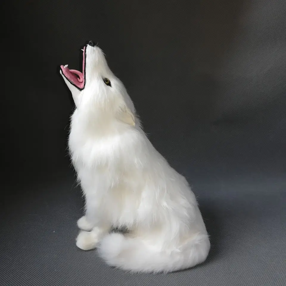 real life toy squatting wolf 25x19cm model polyethylene&furs white wolf model home decoration props ,model gift h0544