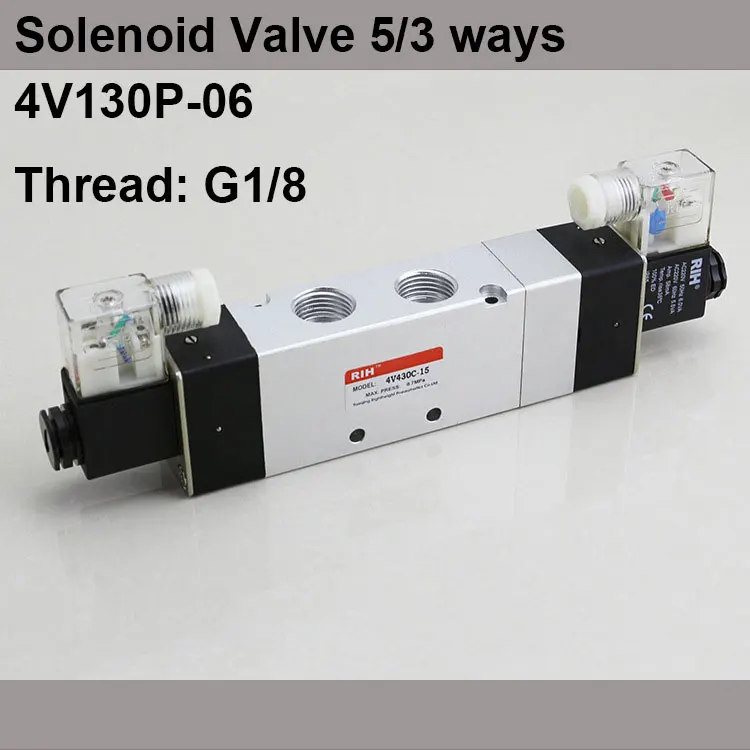 

G1/8" 4V130P-06 3 Position 5 Way Air Solenoid Valves Pneumatic Control Valve , DC12v DC24v AC 24V AC110v 220v