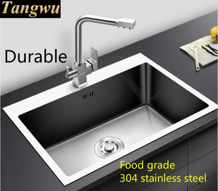 Free shipping Fashion big kitchen sink durable 304 stainless steel 4 mm thick hand made single slot hot sell 68x45 CM