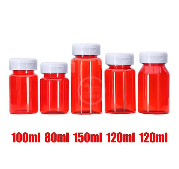 

100pcs PET Flip Bottles,Capsules/Pills/Powder/Vitamin Plastic Bottles with Translucent Red Color -- 80ml/100ml/120ml/150ml