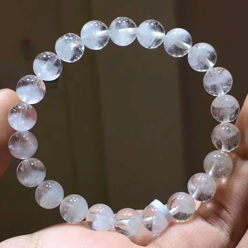 Natural White Phantom Quartz Crystal Garden 8mm Round Beads Woman Man Bracelets Bangle Phantom Bracelet Ghost AAAAAA