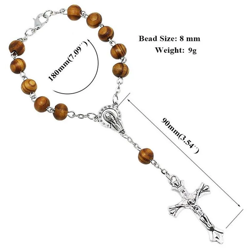 CR005 Round Wood Beads Catholic Rosary Strand Bracelet Unisex Marry Center Pope Rosary Prayer Bracelet Jewelry