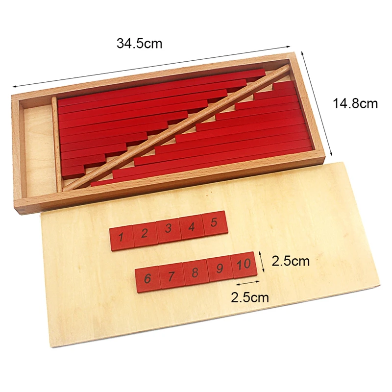 Materiali Montessori giocattoli aste per piccoli numeri con piastrelle 1-25CM 20 pezzi aste rosse scatola di legno giocattoli matematici per studenti in età prescolare