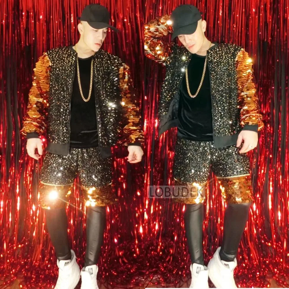 Male Singer Musical Vocal Concert Sequins Jacket Pants 2 Piece Set Performance Clothes Bar DJ Dancer Rock Hip Hop Stage Costume