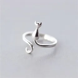 New Fashion Sweet Popular Cute Animal 925 Sterling Silver Jewelry Not Allergic Exquisite Cat Simple Opening Rings R118
