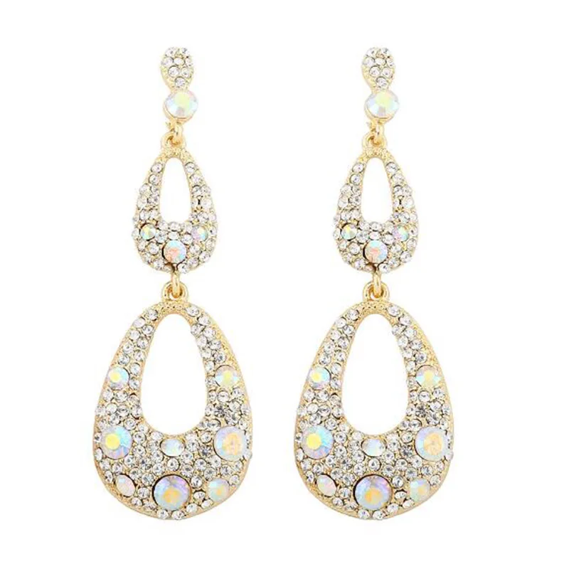 Elegant Full Rhinestone Pendant Studs Earrings For Party Luxury Crystal Water Drop Post Earring Fashion Bridal Jewelry Pendietes